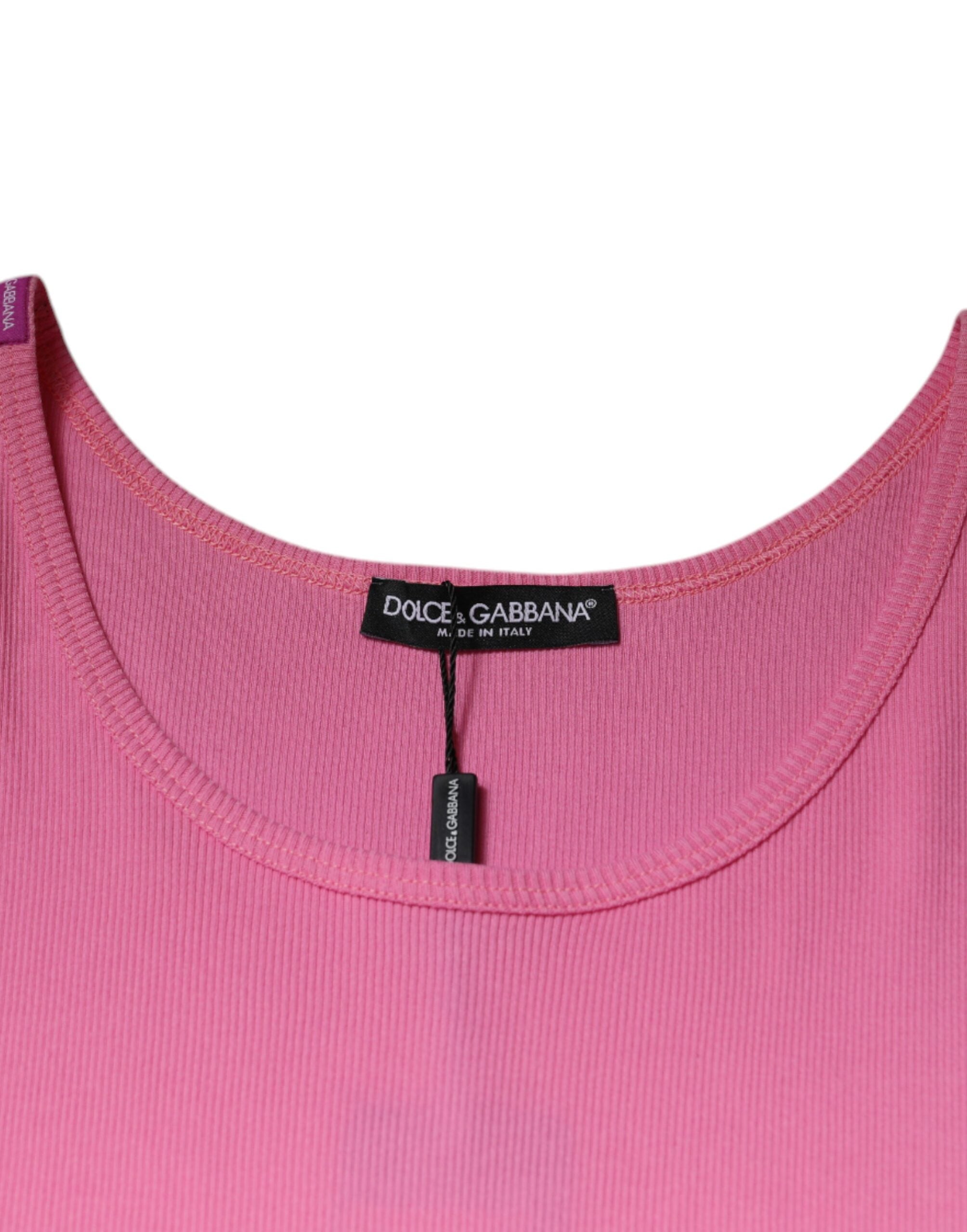 Dolce &amp; Gabbana Rosafarbenes ärmelloses T-Shirt aus Baumwolle mit Rundhalsausschnitt