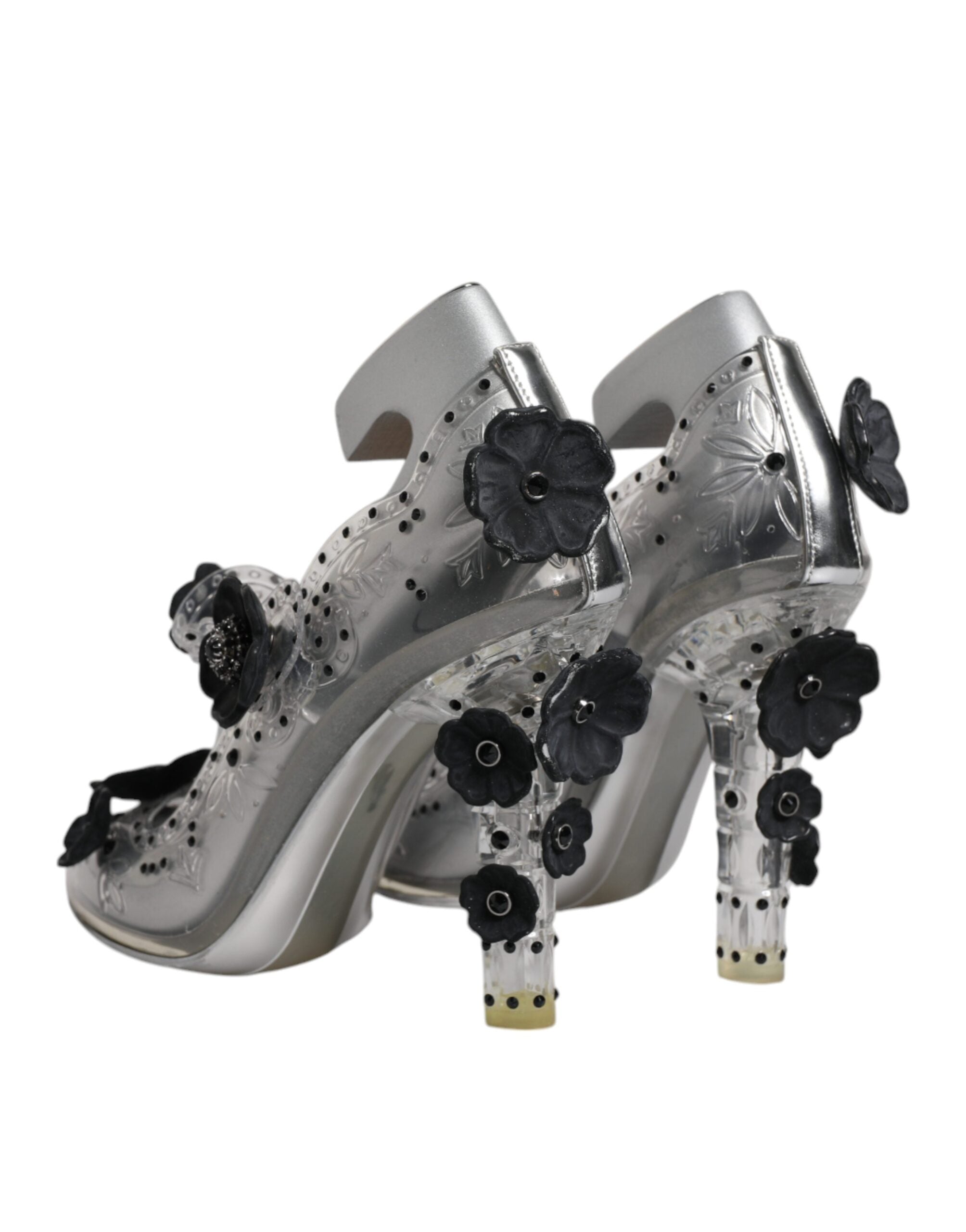 Dolce &amp; Gabbana – CINDERELLA – Absatzschuhe mit transparentem Blumenmuster und Kristallen