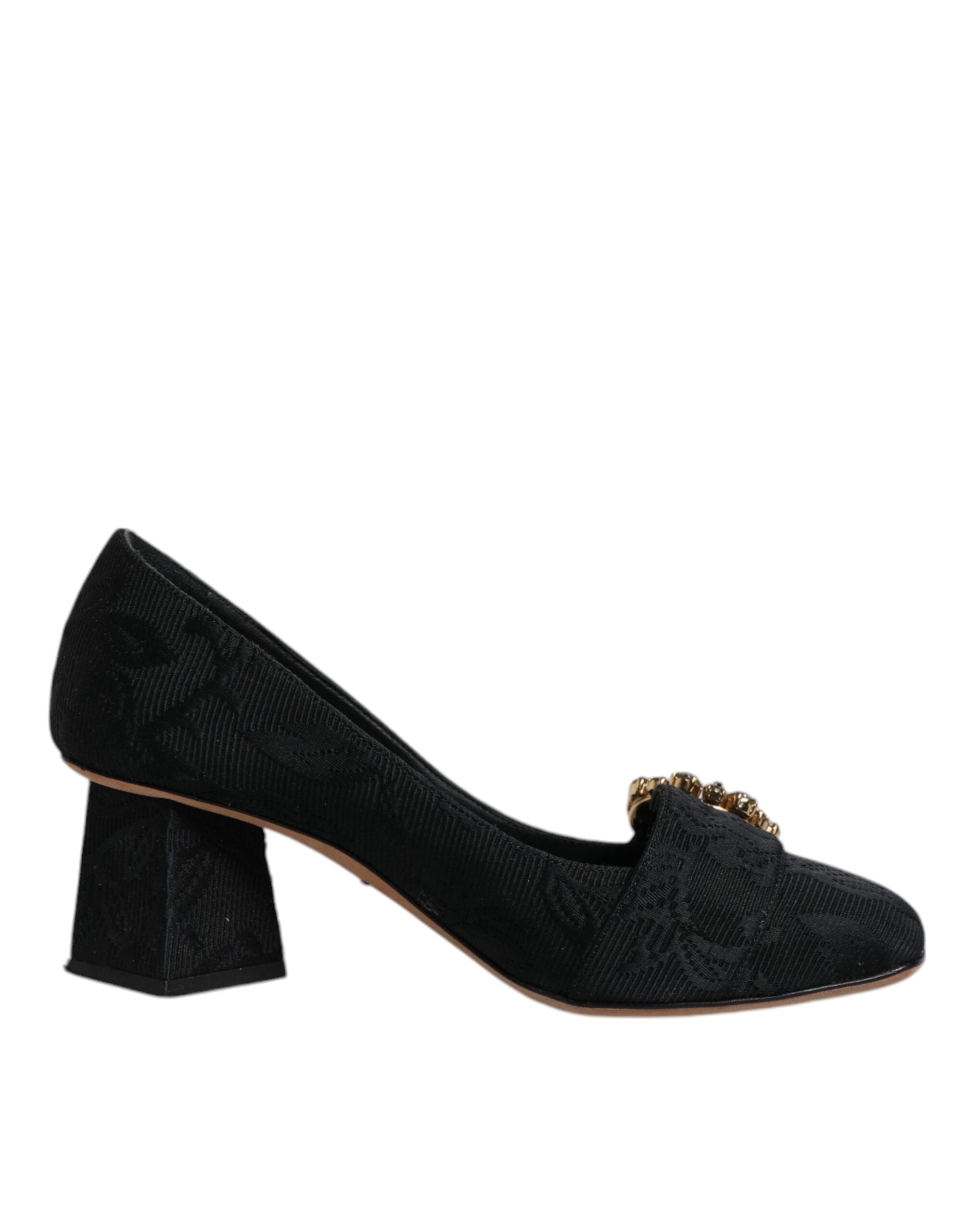 Dolce &amp; Gabbana Schwarze Brokat Kristalle Heels Pumps Schuhe