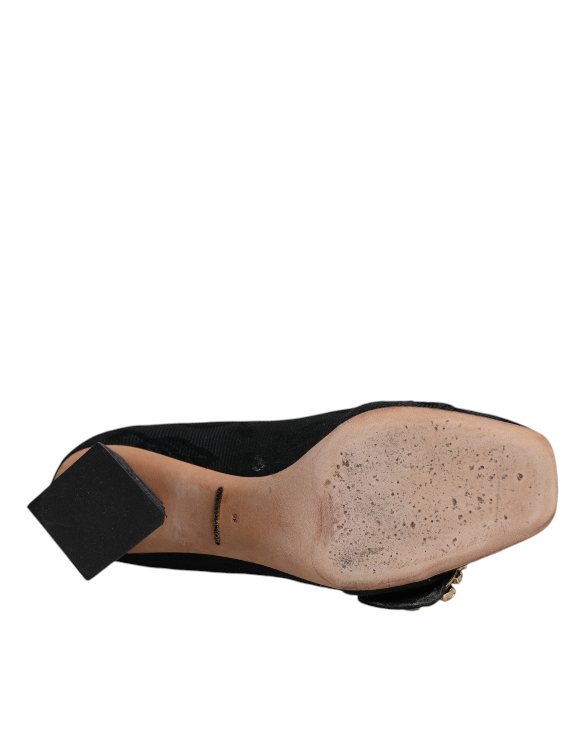 Dolce &amp; Gabbana Schwarze Brokat Kristalle Heels Pumps Schuhe