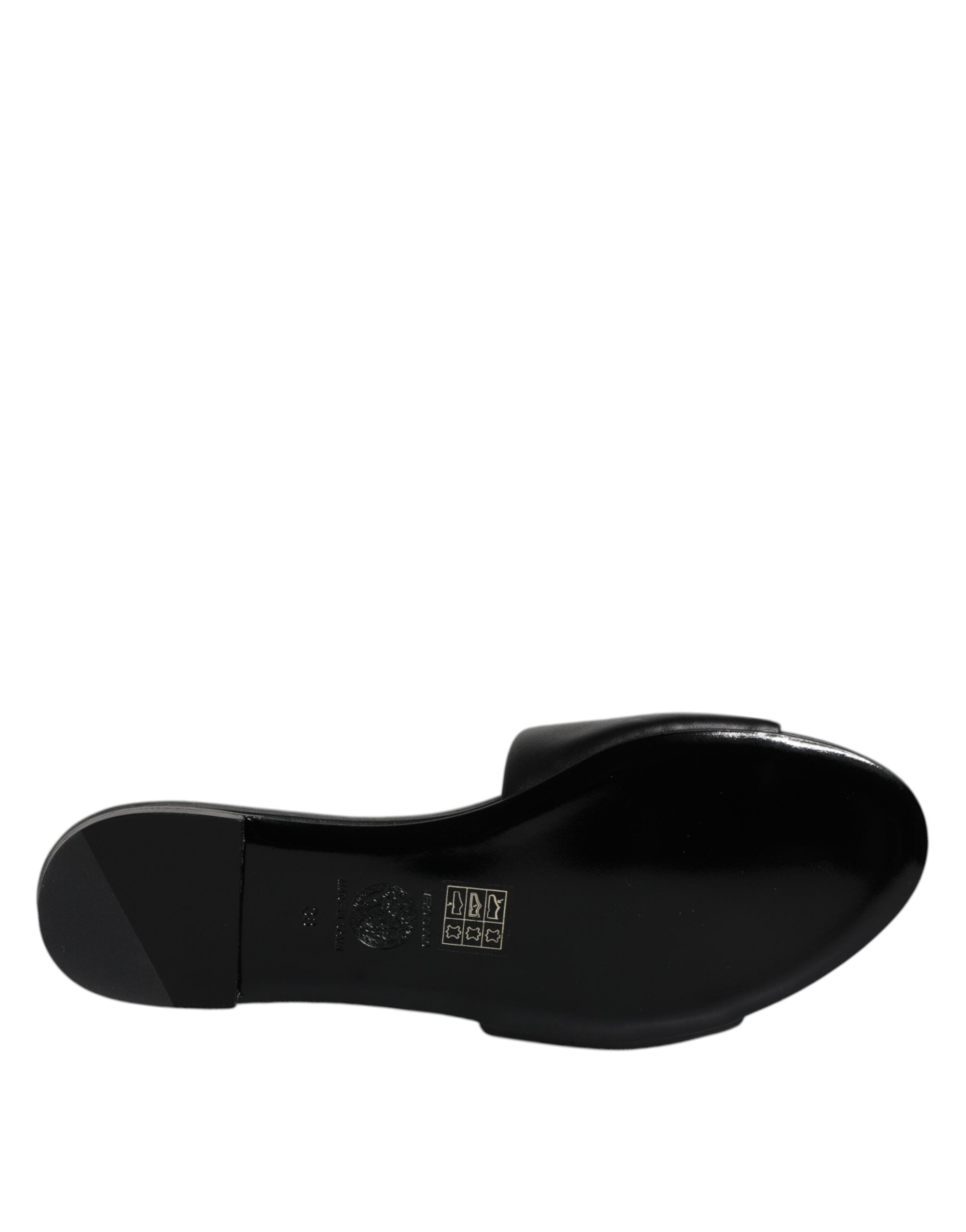 Sandale Versace negre din piele cu placă cu logo