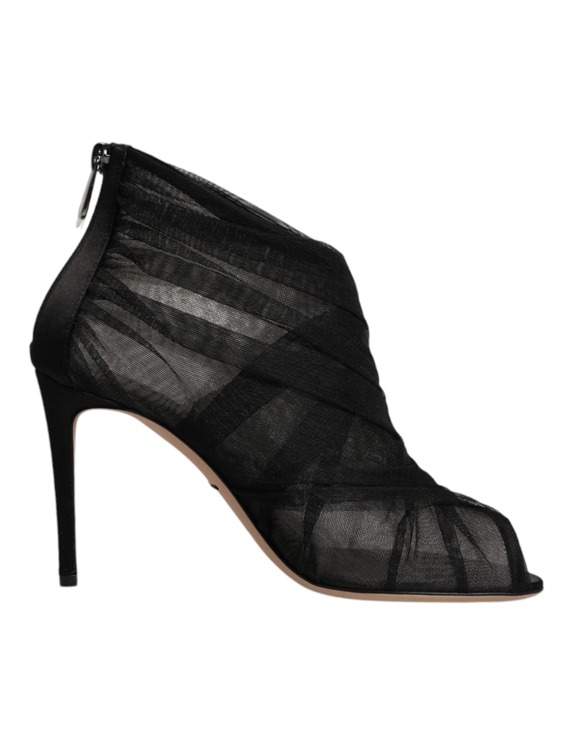 Dolce &amp; Gabbana Schwarze Mesh-Stiletto-Absätze Stiefeletten Schuhe
