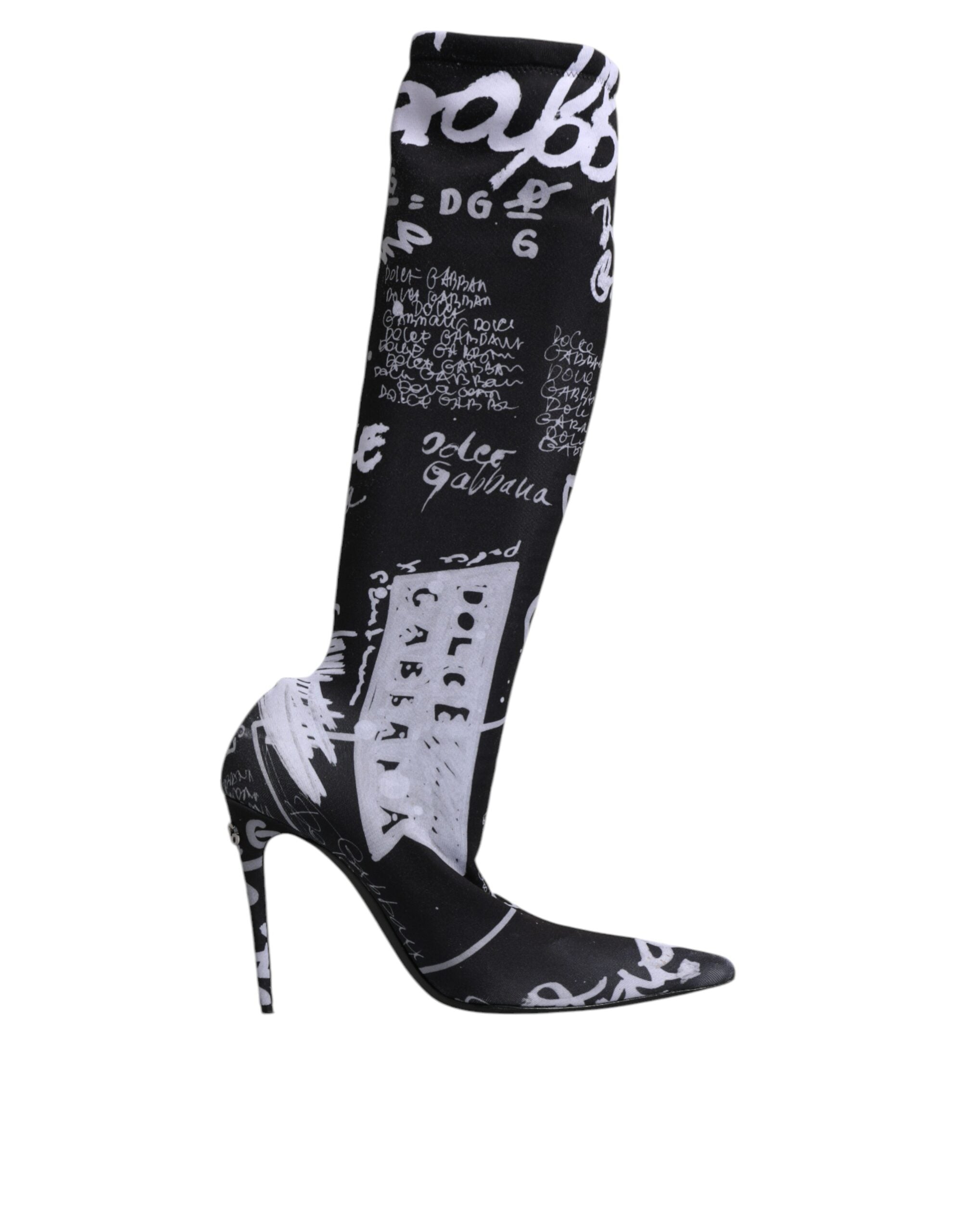 Dolce &amp; Gabbana Schwarze Logo Stretch Heels Hohe Stiefel Schuhe