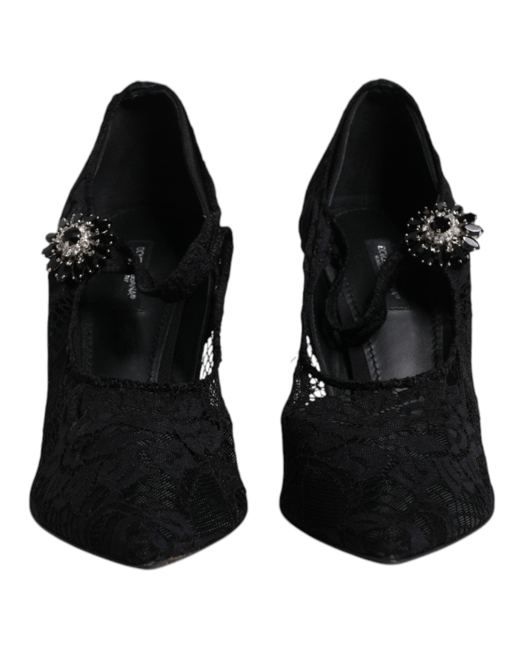 Dolce &amp; Gabbana – Mary-Jane-Pumps mit schwarzer Spitze und Kristallen