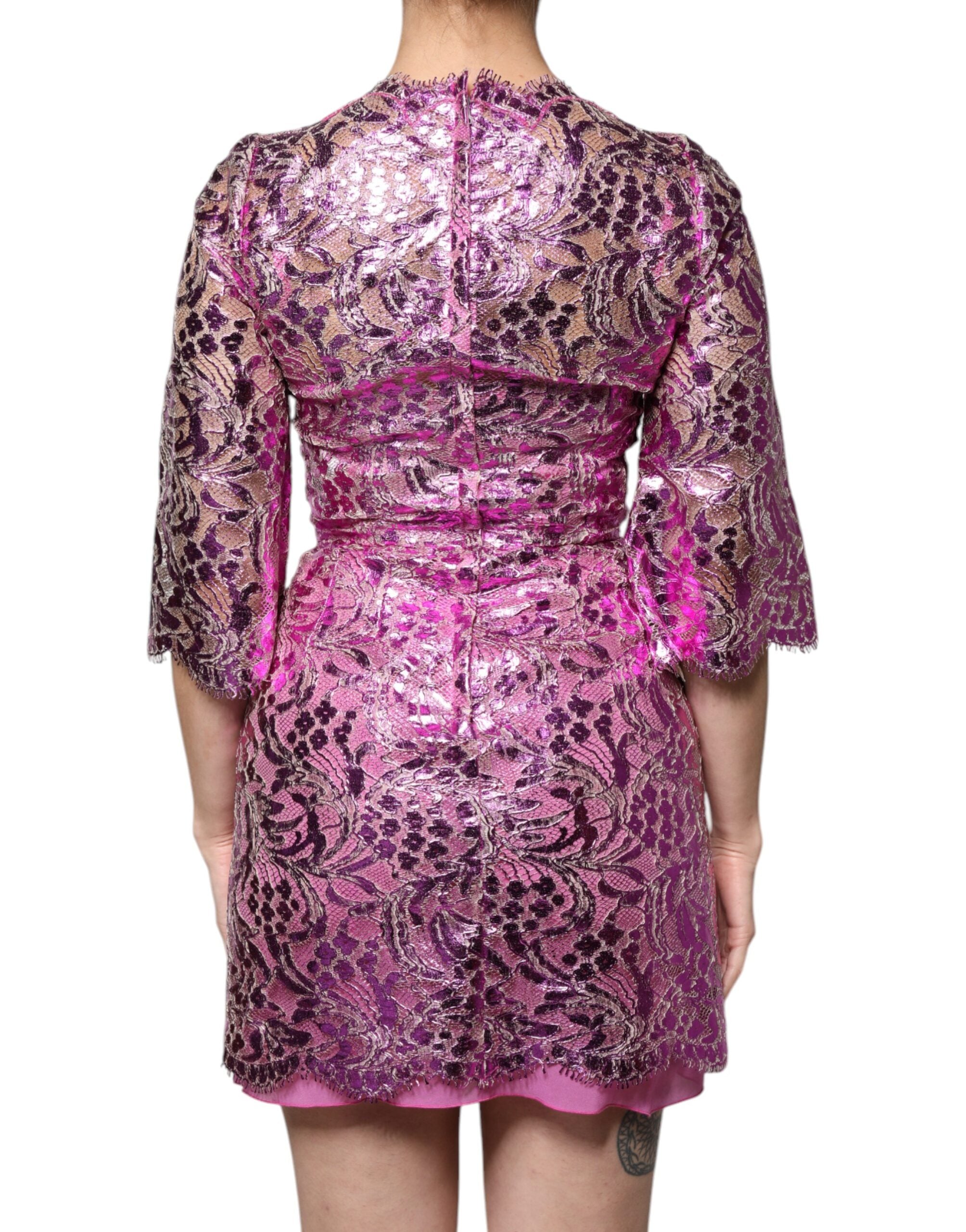 Rochie mini Dolce &amp; Gabbana cu imprimeu floral fuchsia metalic