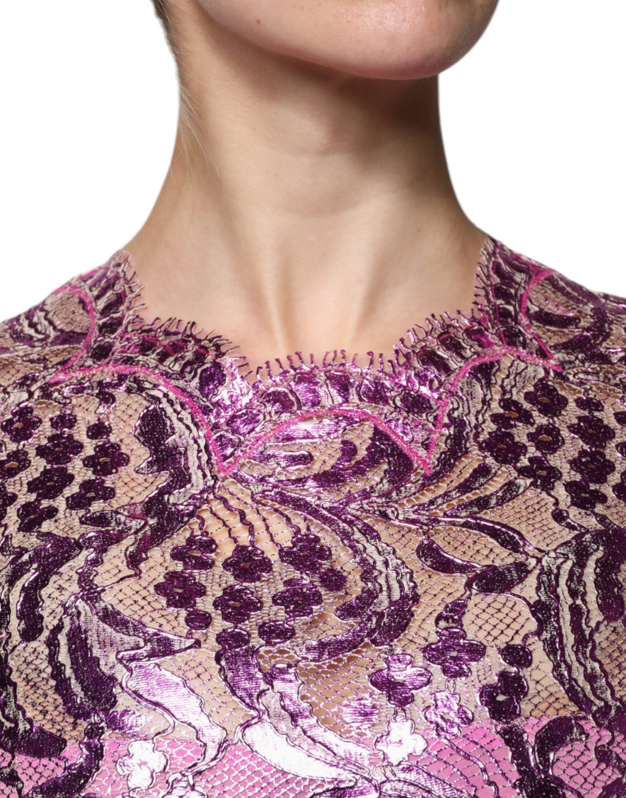 Rochie mini Dolce &amp; Gabbana cu imprimeu floral fuchsia metalic