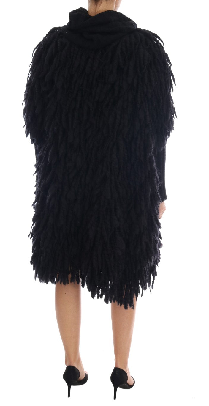 Pulover elegant cu franjuri negre din lână și cașmir Dolce &amp; Gabbana