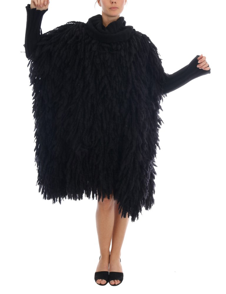 Pulover elegant cu franjuri negre din lână și cașmir Dolce &amp; Gabbana