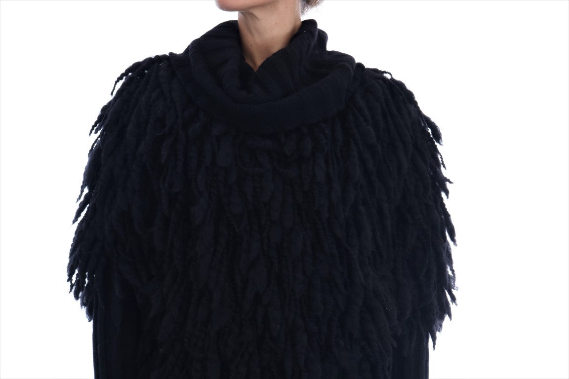 Pulover elegant cu franjuri negre din lână și cașmir Dolce &amp; Gabbana