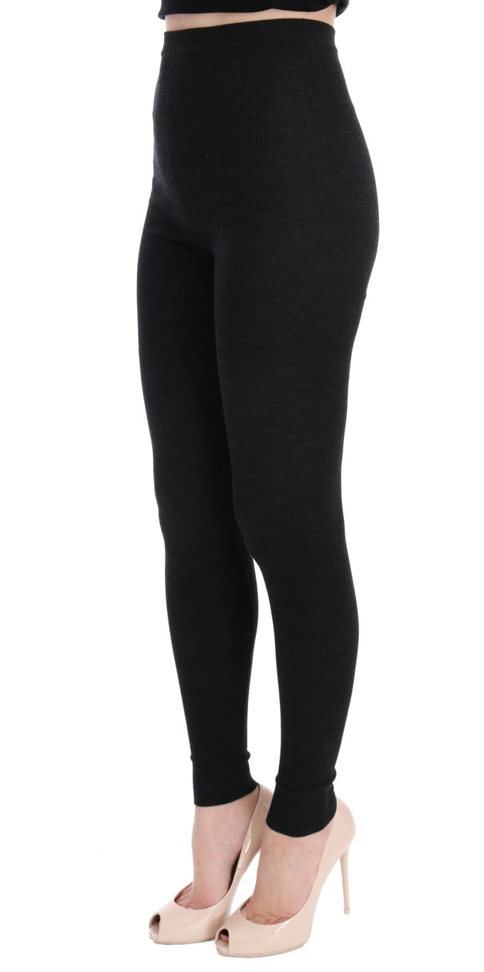 Dolce &amp; Gabbana Elegante High-Waist-Strumpfhose aus Wolle in Dunkelgrau