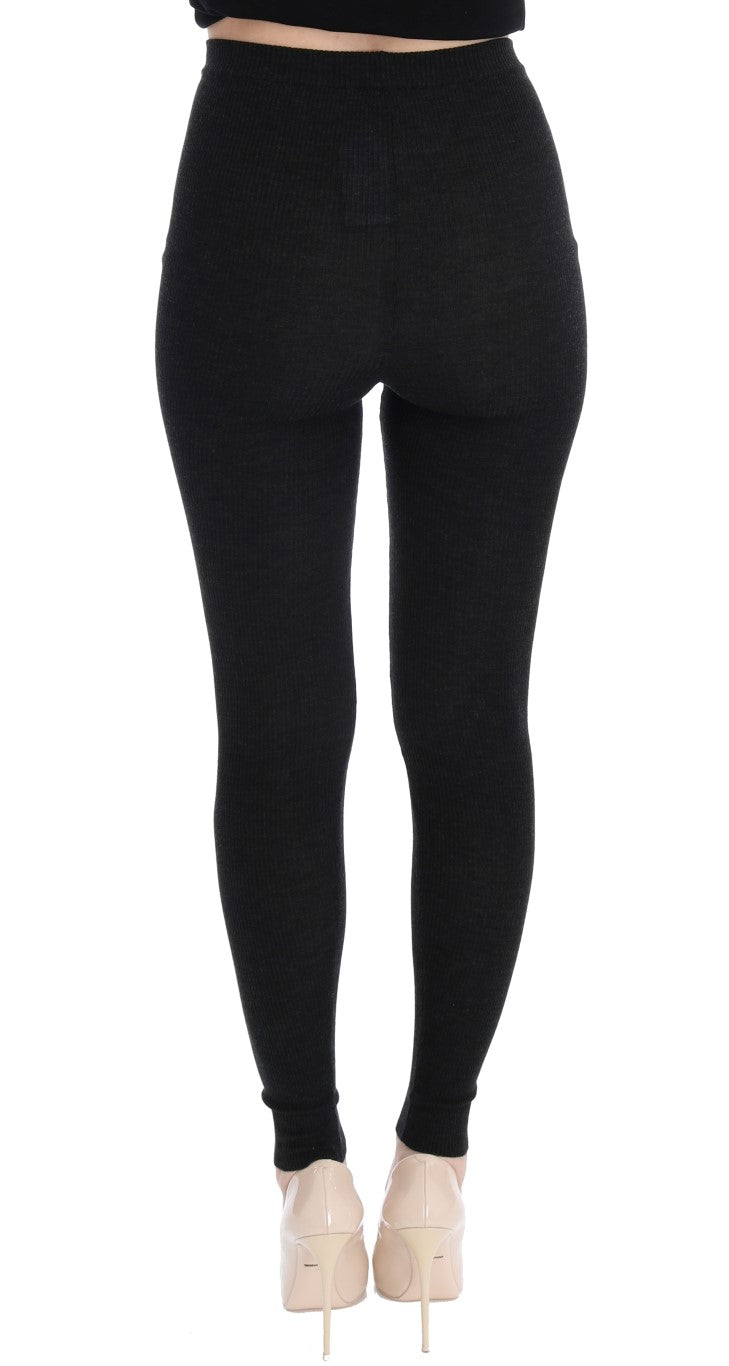 Dolce &amp; Gabbana Elegante High-Waist-Strumpfhose aus Wolle in Dunkelgrau