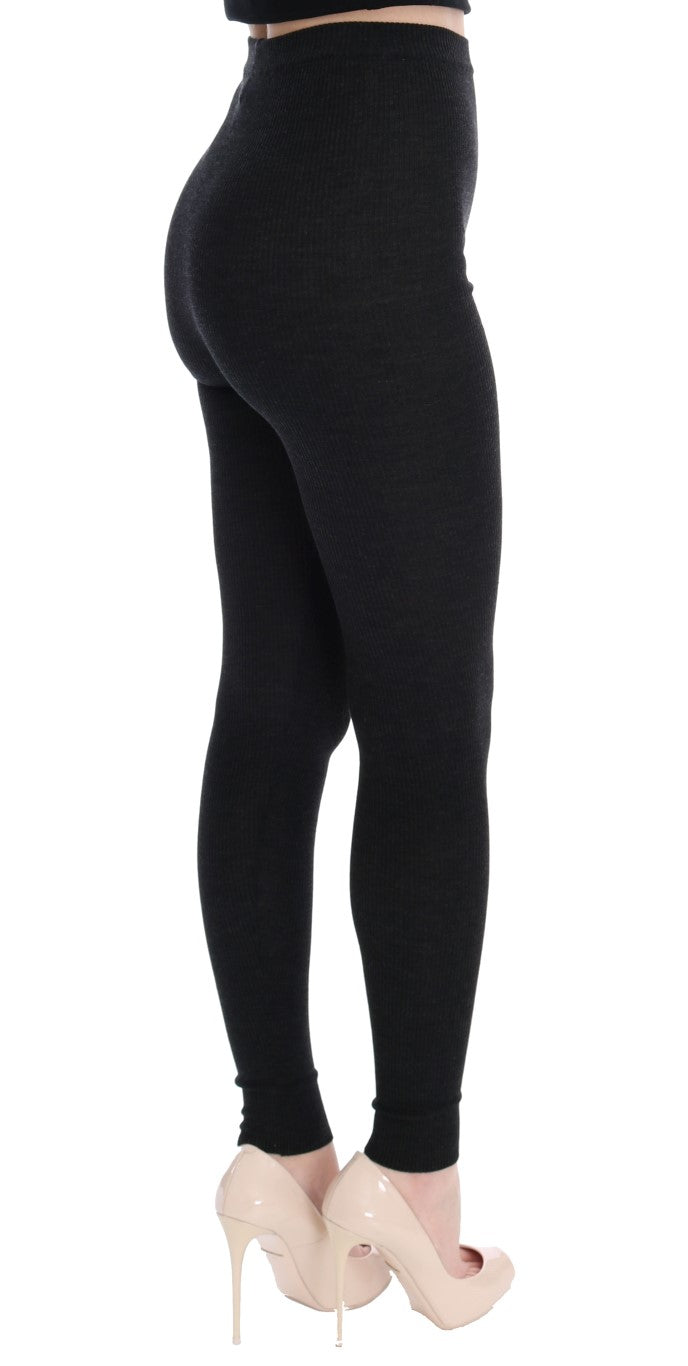 Dolce &amp; Gabbana Elegante High-Waist-Strumpfhose aus Wolle in Dunkelgrau