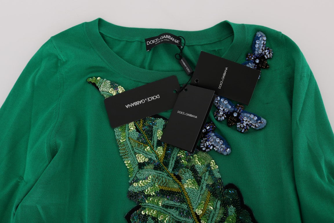 Dolce &amp; Gabbana – Verzierter grüner Seidenpullover