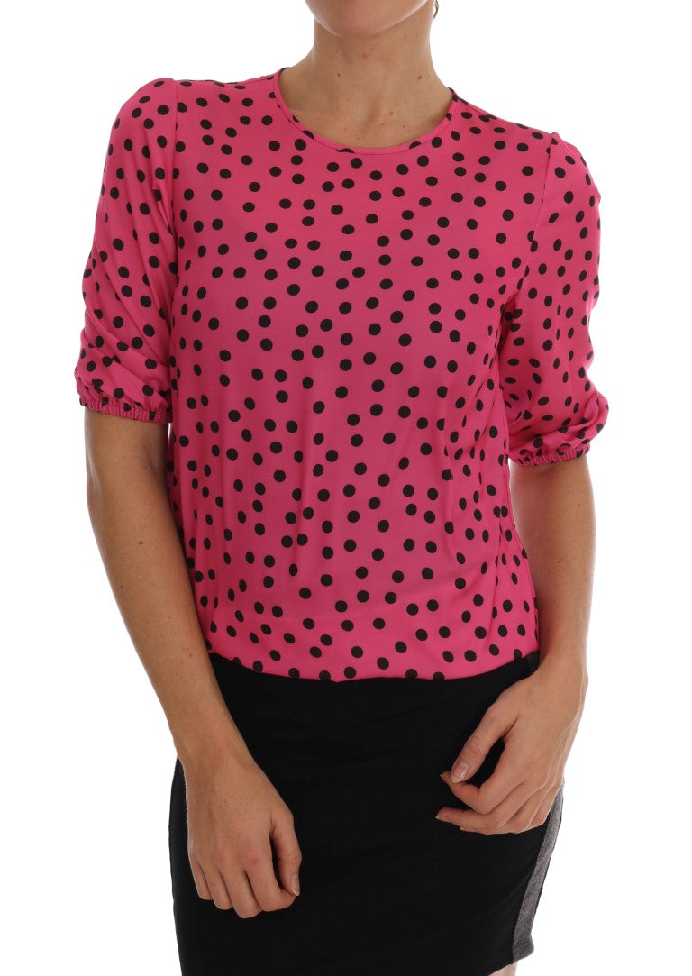 Dolce &amp; Gabbana Schicke rosa gepunktete Seidenbluse