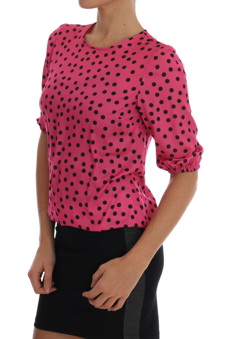 Dolce &amp; Gabbana Schicke rosa gepunktete Seidenbluse