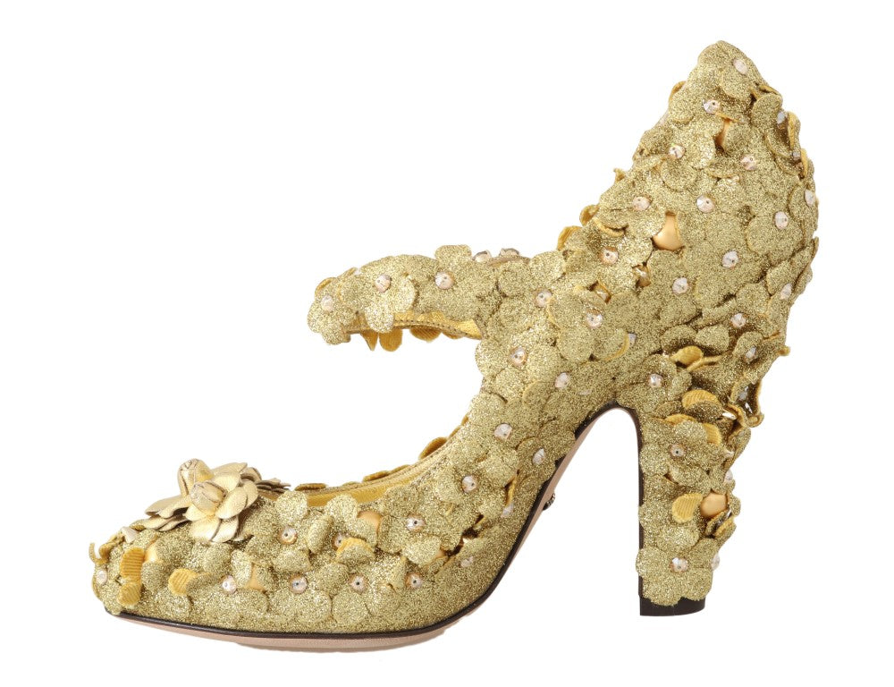 Dolce &amp; Gabbana – Pumps mit goldenen Blumen- und Kristallverzierungen