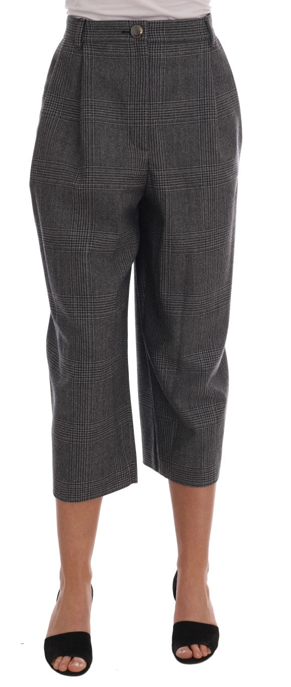 Dolce &amp; Gabbana Elegante Caprihose aus Wolle in Grau mit Karomuster