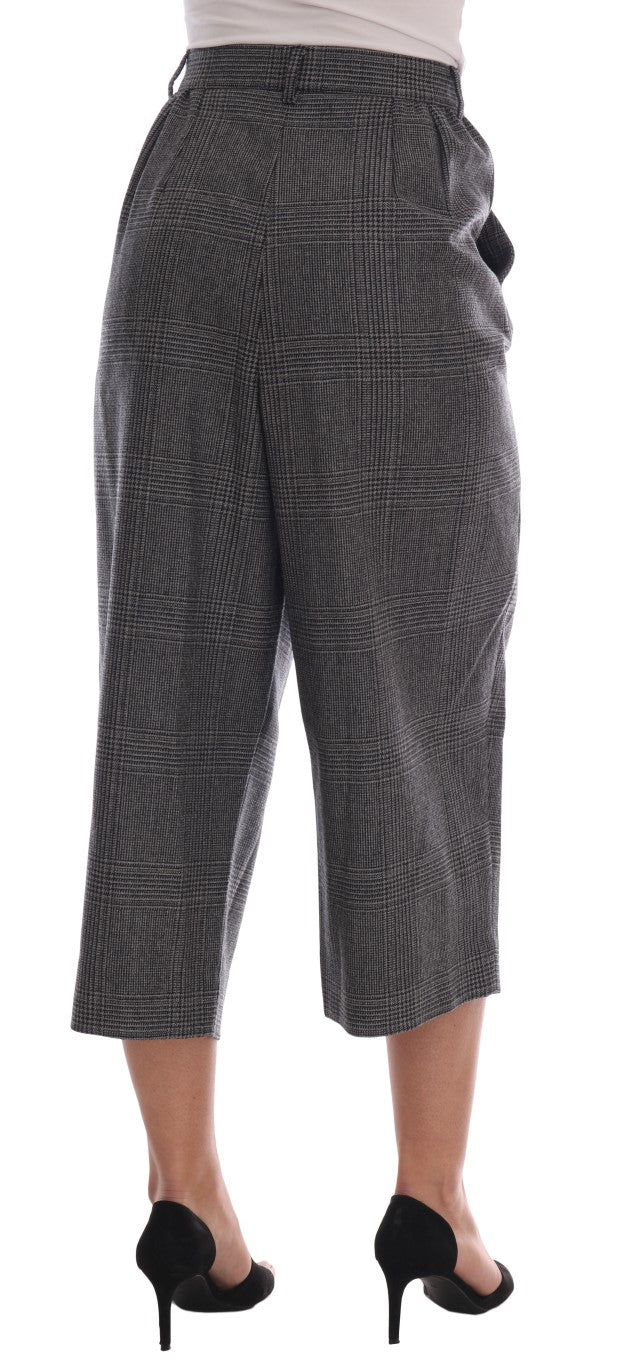 Dolce &amp; Gabbana Elegante Caprihose aus Wolle in Grau mit Karomuster