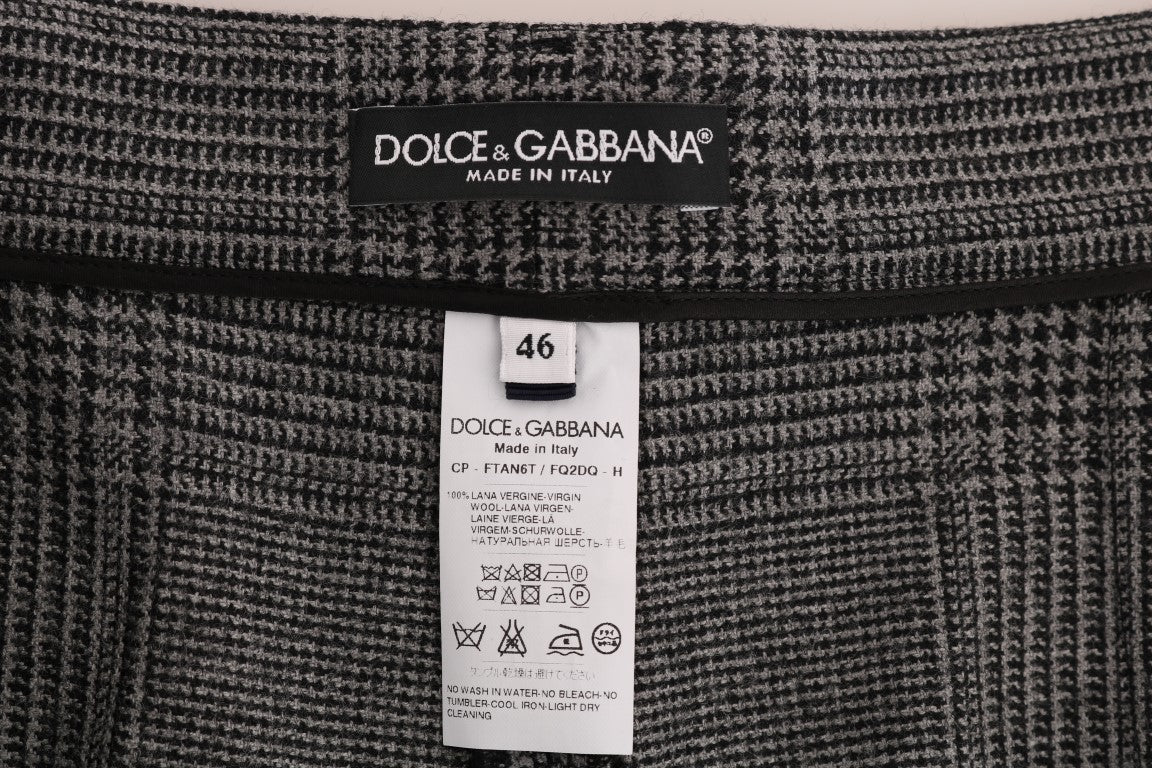 Dolce &amp; Gabbana Elegante Caprihose aus Wolle in Grau mit Karomuster