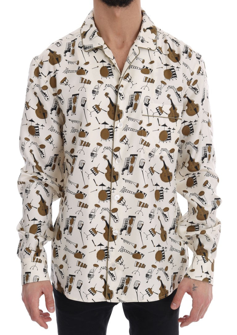 Dolce &amp; Gabbana Exklusives Freizeithemd aus Seide für Herren – JAZZ-Motiv