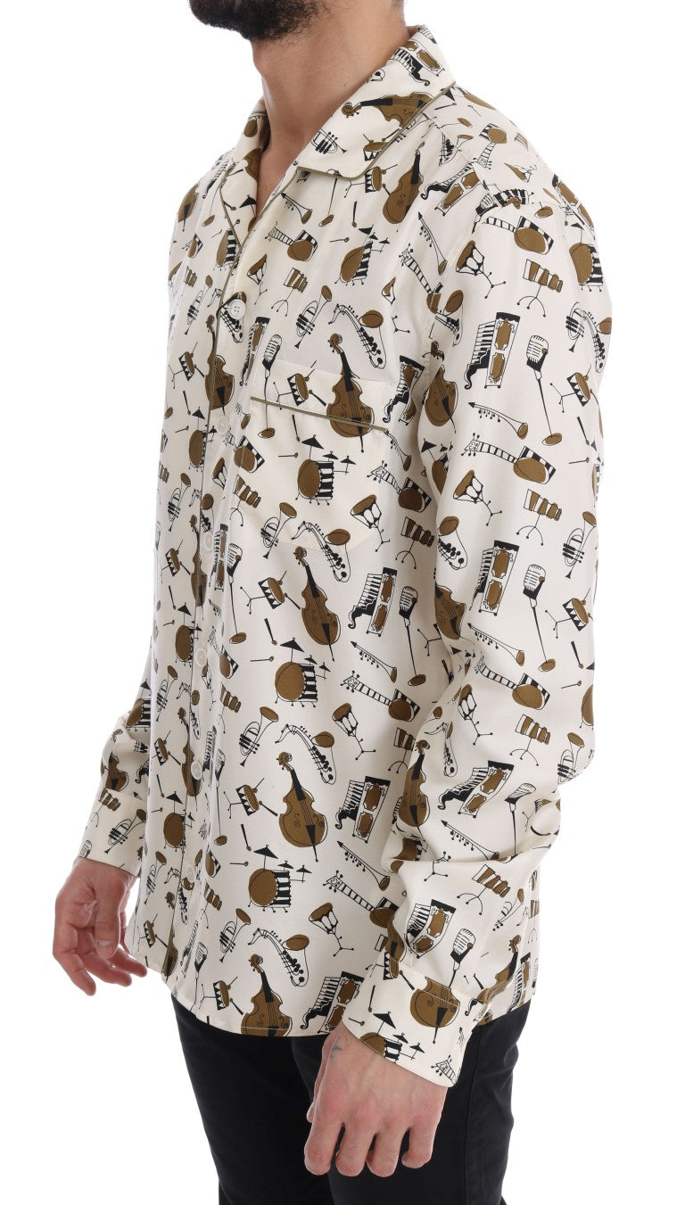 Dolce &amp; Gabbana Exklusives Freizeithemd aus Seide für Herren – JAZZ-Motiv