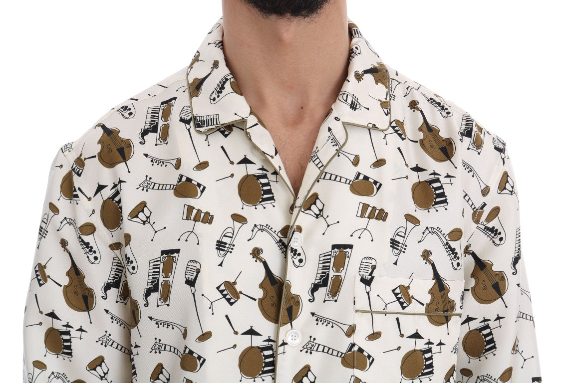 Dolce &amp; Gabbana Exklusives Freizeithemd aus Seide für Herren – JAZZ-Motiv