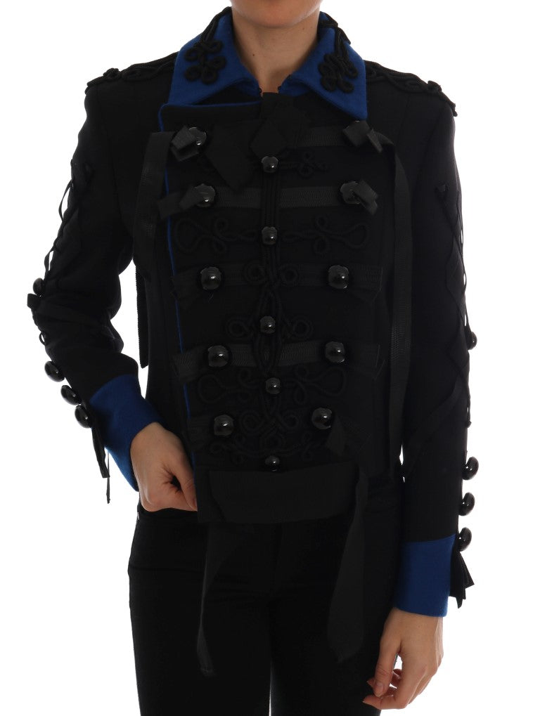 Dolce &amp; Gabbana Schicke schwarze und blaue kurze Trenchcoatjacke