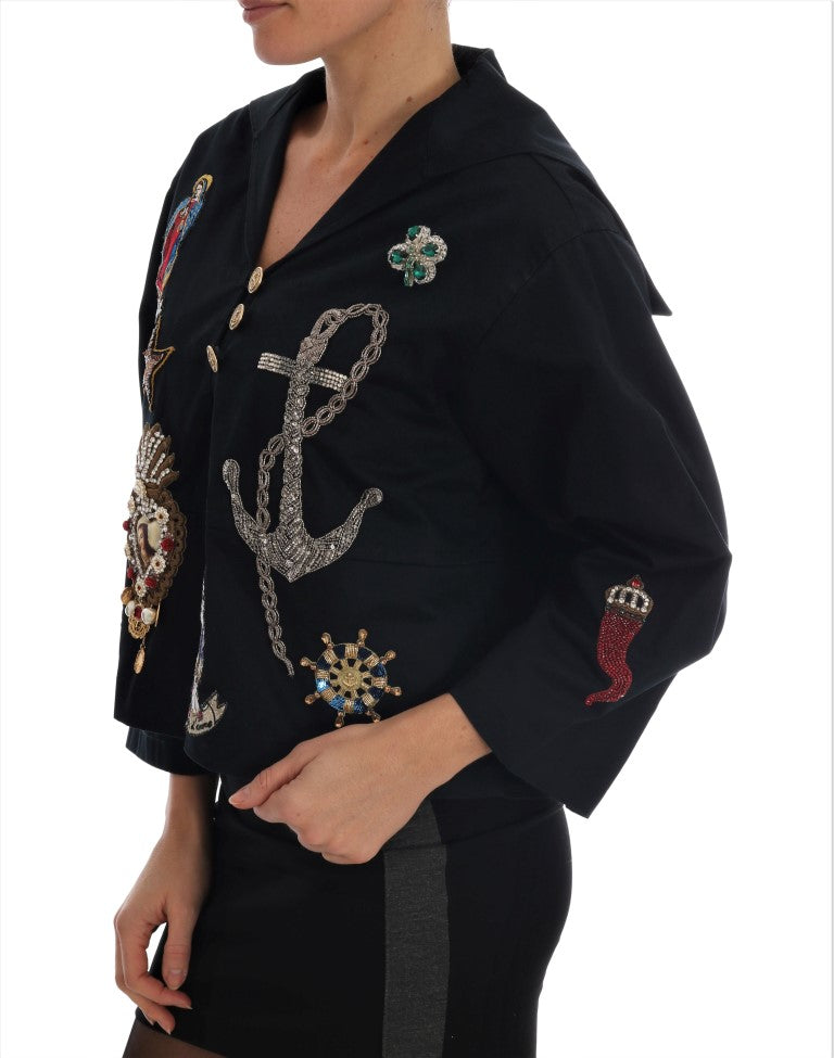 Dolce &amp; Gabbana – Mantel mit verzaubertem blauem Kristallstickerei