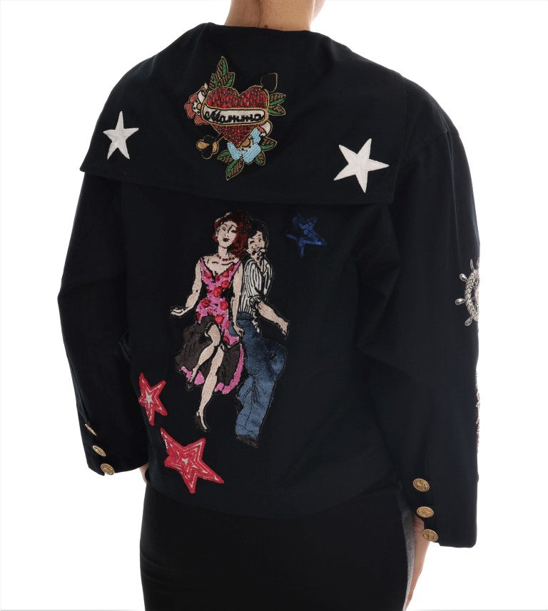 Dolce &amp; Gabbana – Mantel mit verzaubertem blauem Kristallstickerei