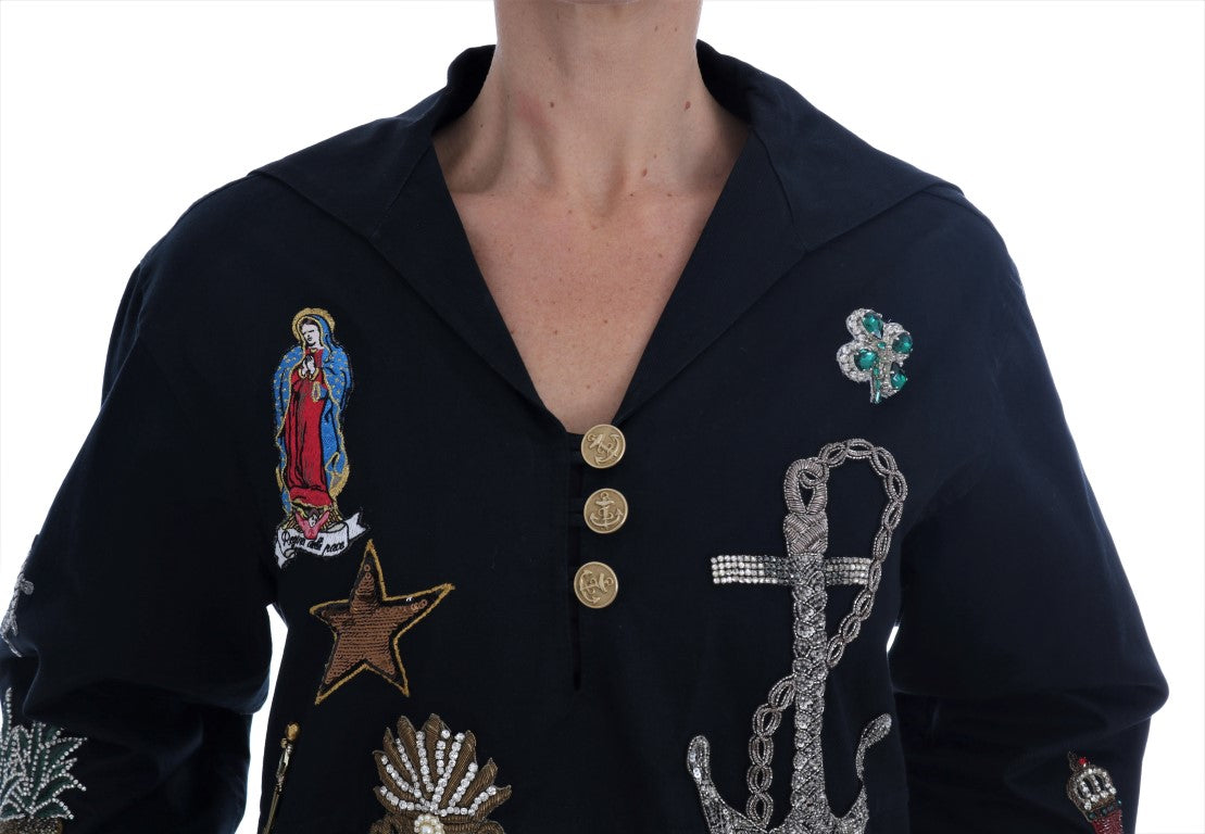 Dolce &amp; Gabbana – Mantel mit verzaubertem blauem Kristallstickerei