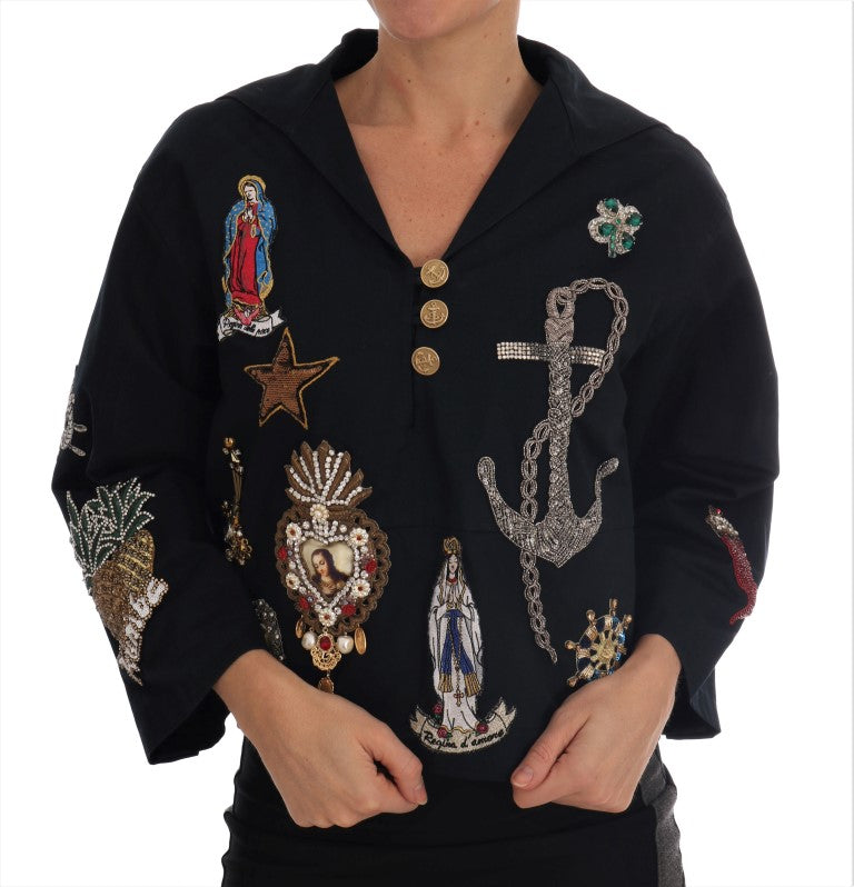 Dolce &amp; Gabbana – Mantel mit verzaubertem blauem Kristallstickerei