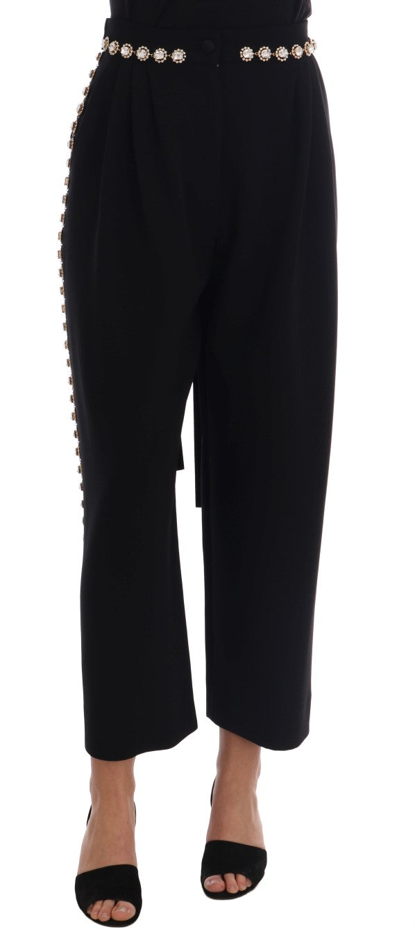 Dolce &amp; Gabbana Elegante Knöchelhose mit hoher Taille und goldenen Details