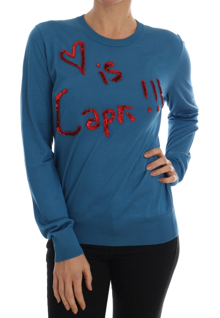 Dolce &amp; Gabbana Blauer Capri-Pullover aus Seide mit Pailletten