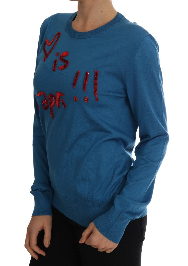 Dolce &amp; Gabbana Blauer Capri-Pullover aus Seide mit Pailletten