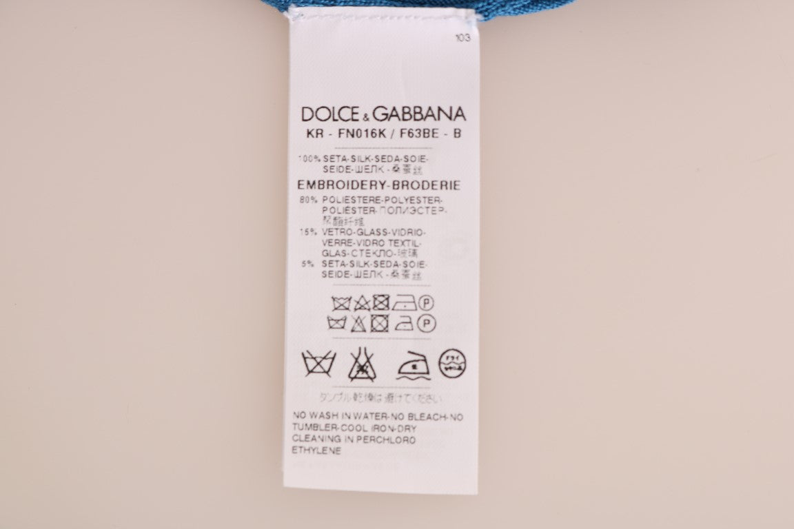 Pulover Capri cu paiete din mătase albastră Dolce &amp; Gabbana