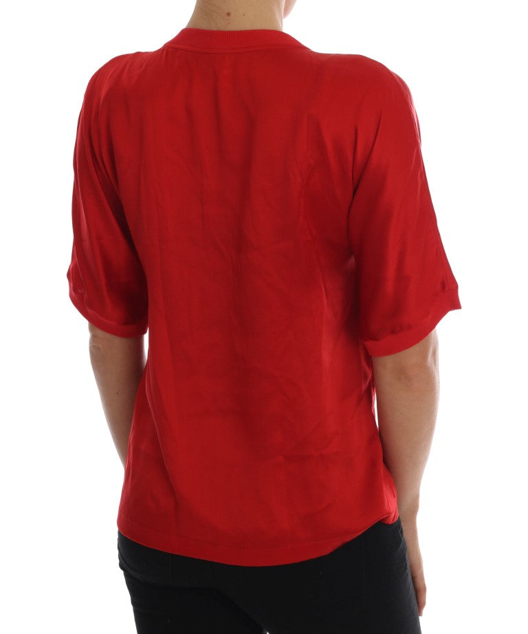 Dolce &amp; Gabbana – Elegantes Top aus roter Seide mit Blumenstickerei