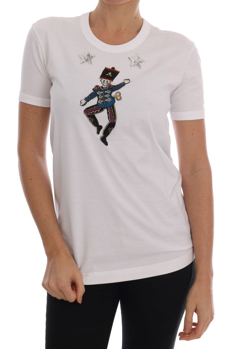 Dolce &amp; Gabbana – T-Shirt aus Baumwolle mit Pailletten im Märchen-Design