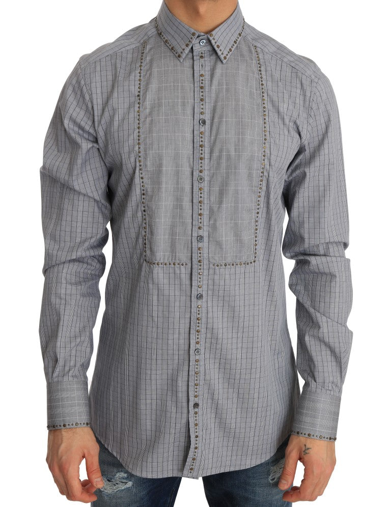 Dolce &amp; Gabbana Elegantes grau kariertes Slim Fit Freizeithemd