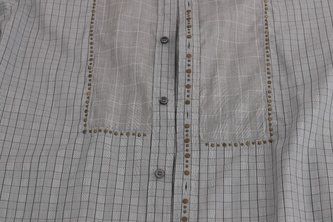 Cămașă elegantă gri în carouri Dolce &amp; Gabbana, croială slim fit, casual