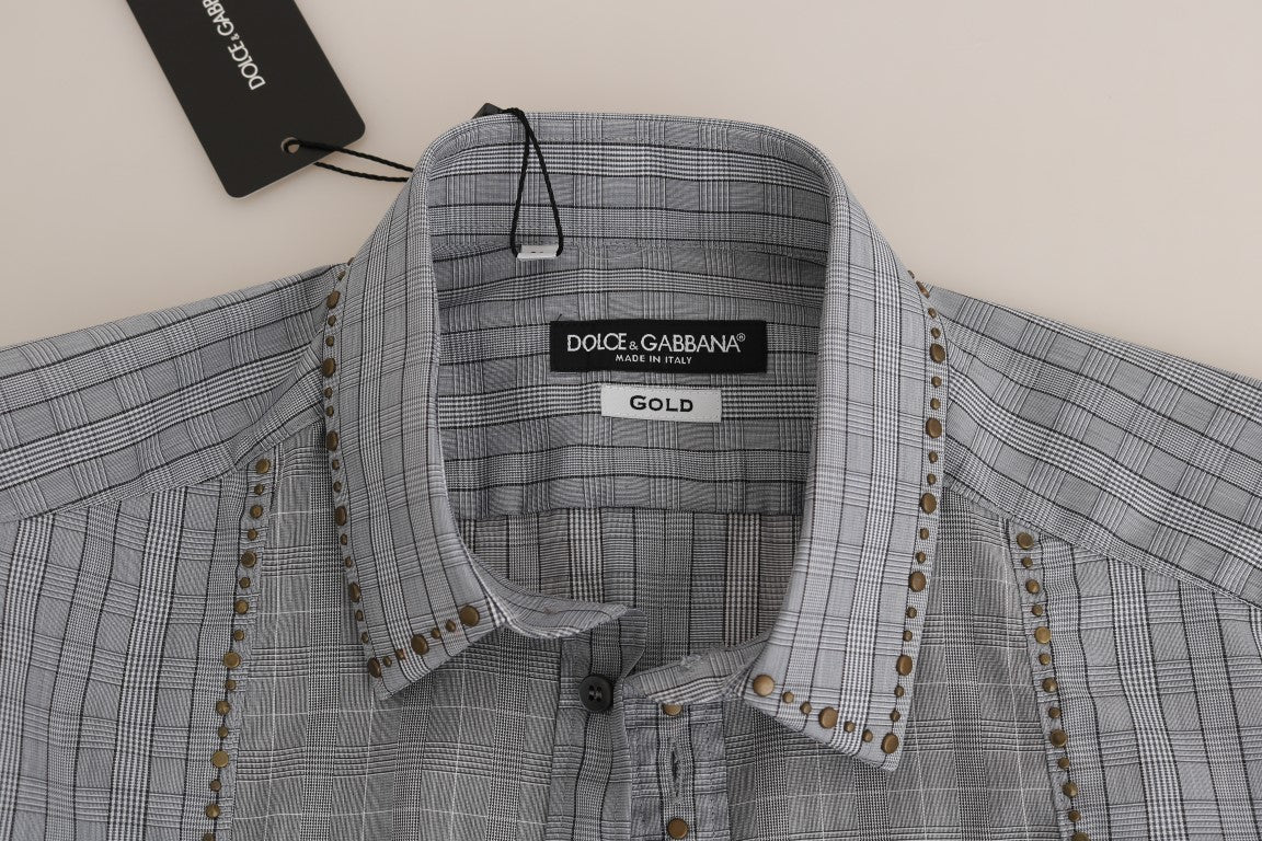Cămașă elegantă gri în carouri Dolce &amp; Gabbana, croială slim fit, casual