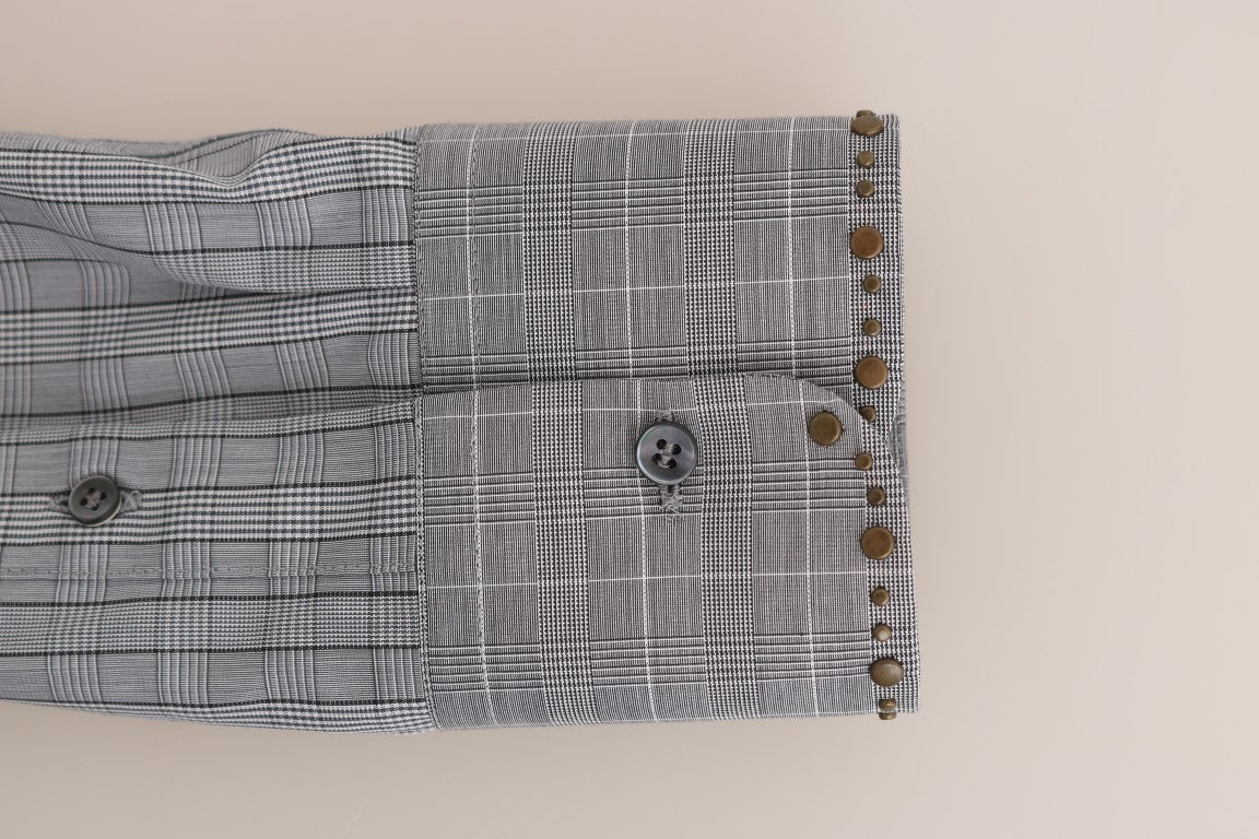 Cămașă elegantă gri în carouri Dolce &amp; Gabbana, croială slim fit, casual