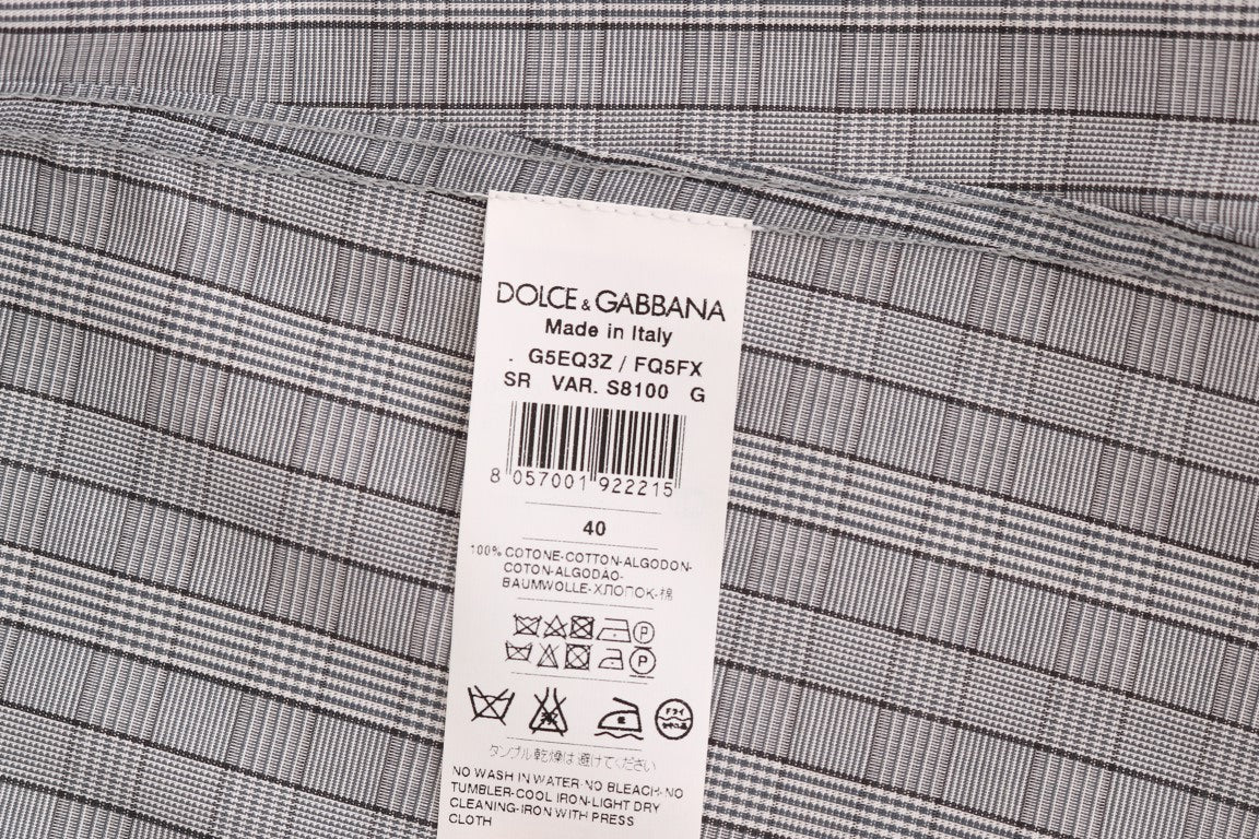 Cămașă elegantă gri în carouri Dolce &amp; Gabbana, croială slim fit, casual