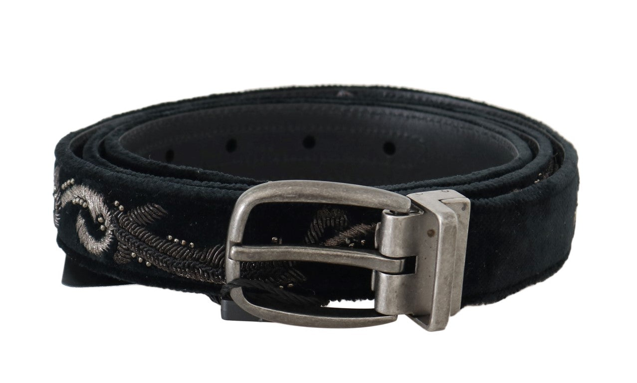 Dolce &amp; Gabbana Eleganter schwarzer Baumwoll-Leder-Herrengürtel