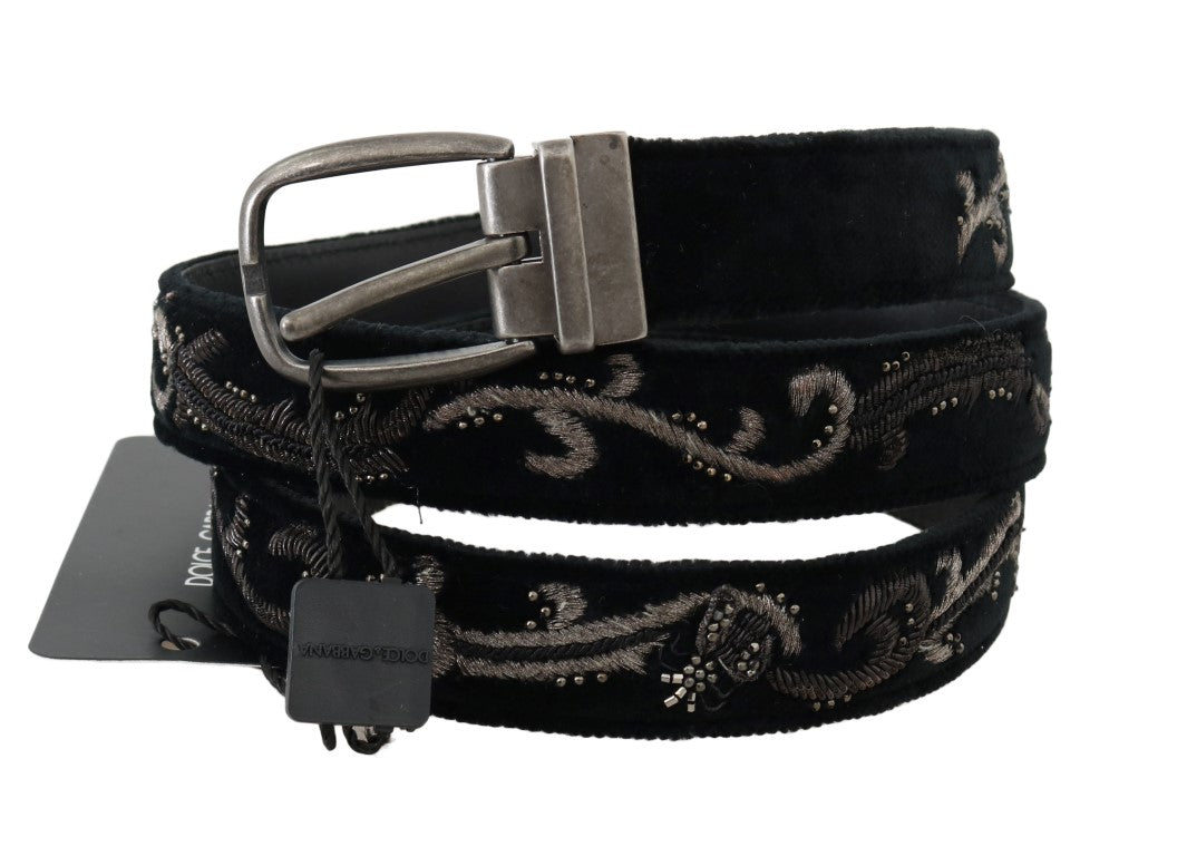 Dolce &amp; Gabbana Eleganter schwarzer Baumwoll-Leder-Herrengürtel