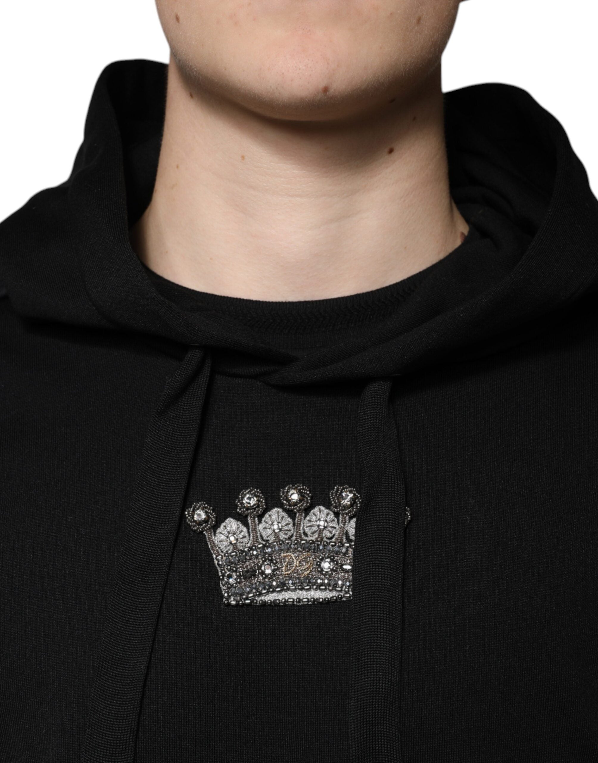 Dolce &amp; Gabbana Schwarzes Sweatshirt mit Kapuze aus Baumwolle mit Krone