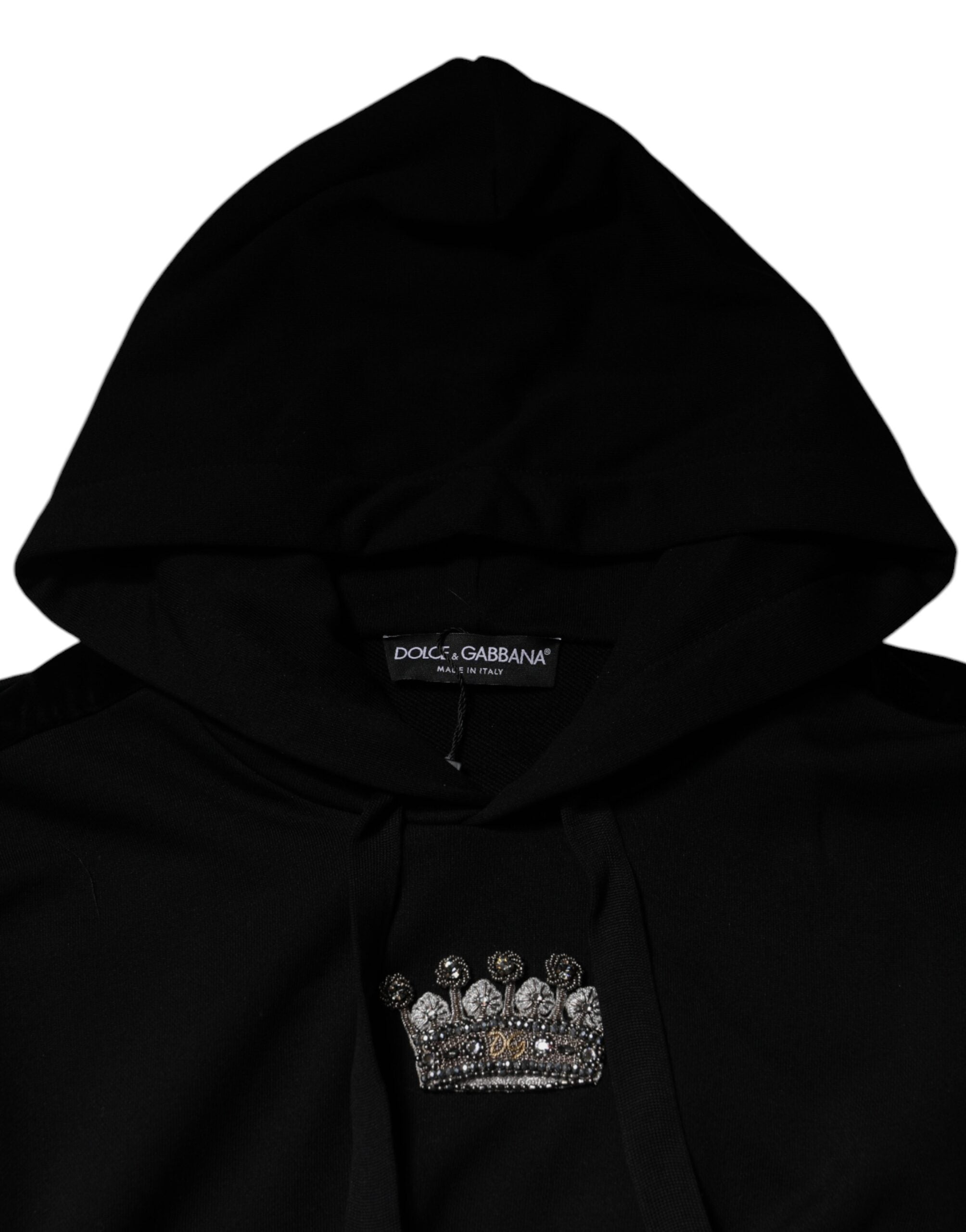 Dolce &amp; Gabbana Schwarzes Sweatshirt mit Kapuze aus Baumwolle mit Krone