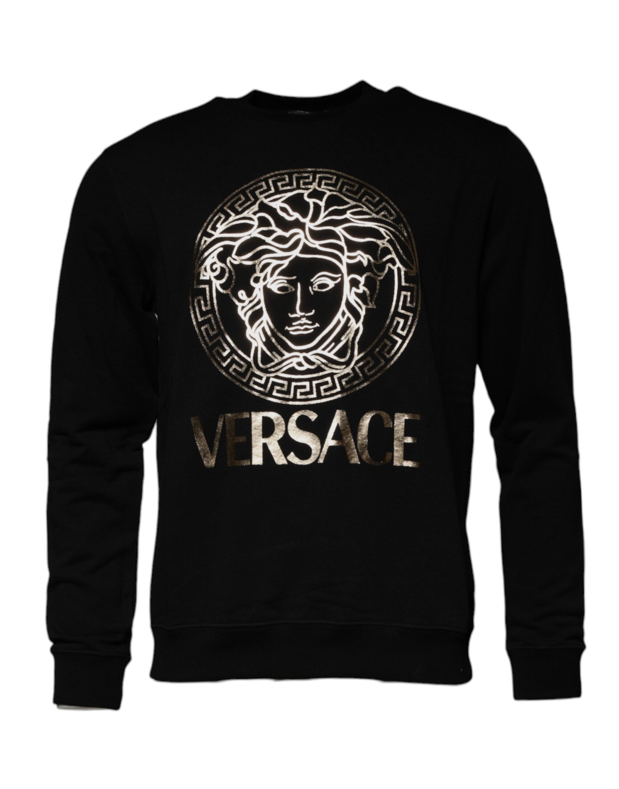 Versace – Schwarzes Medusa-Fleece-Sweatshirt mit Rundhalsausschnitt für Herren