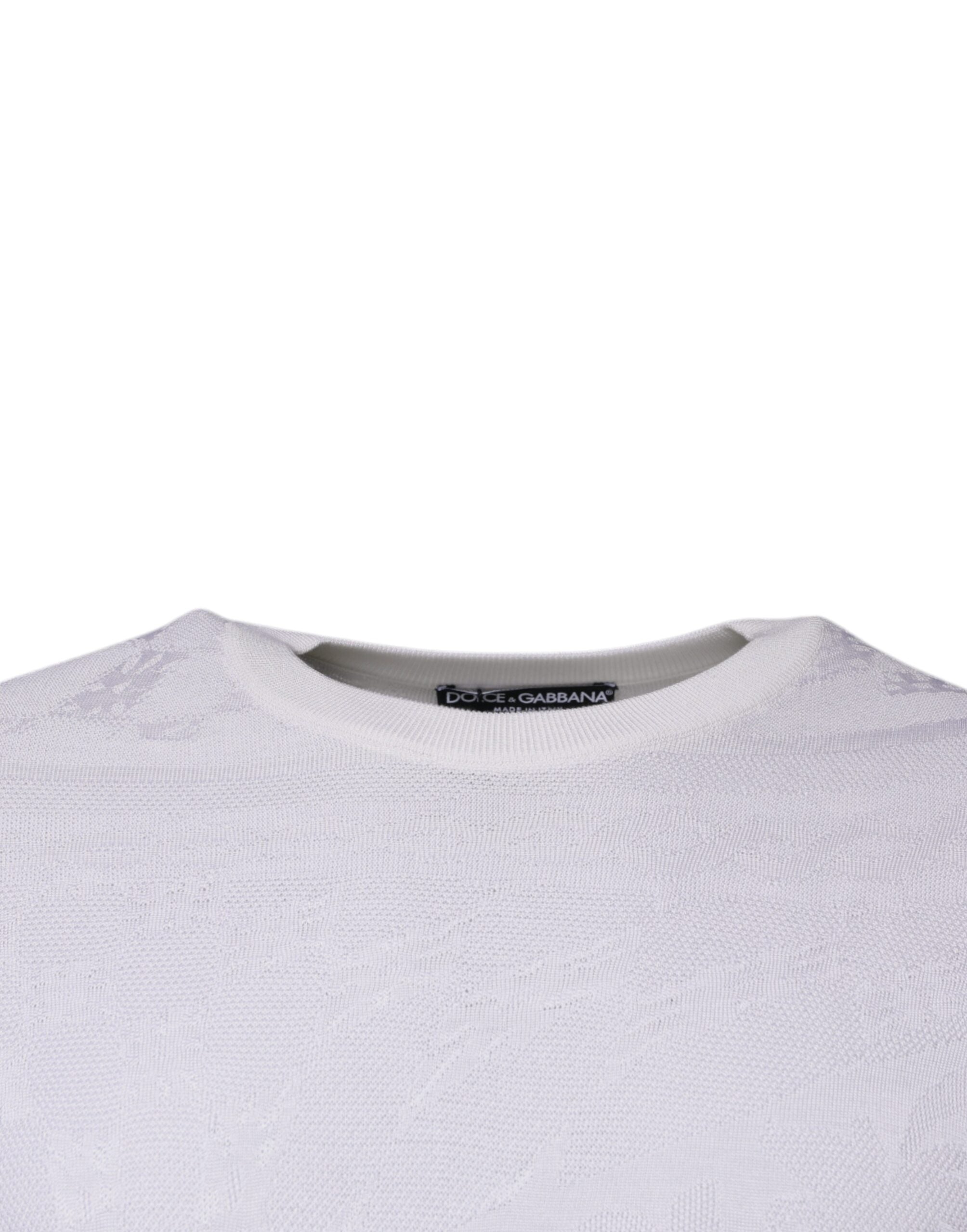 Dolce &amp; Gabbana Weißer Seidenpullover mit Rundhalsausschnitt für Herren