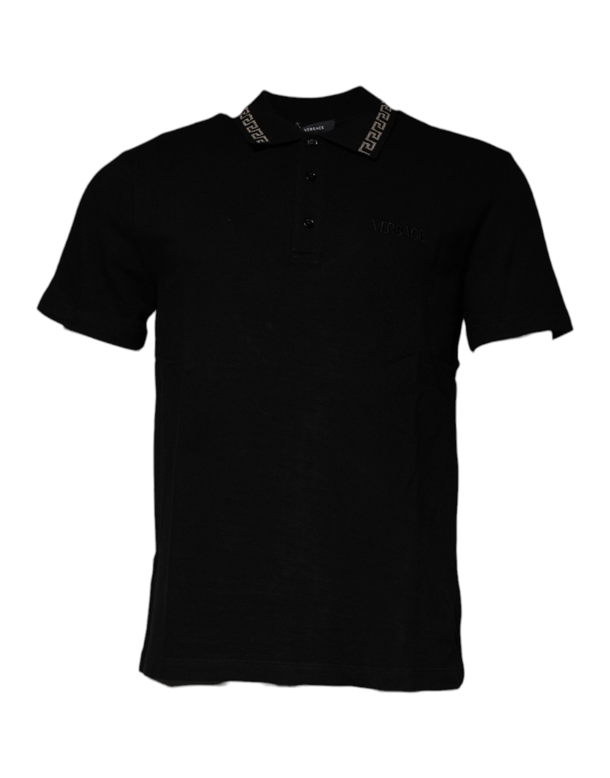 Versace – Schwarzes Poloshirt aus Viskose mit Kragen und kurzen Ärmeln