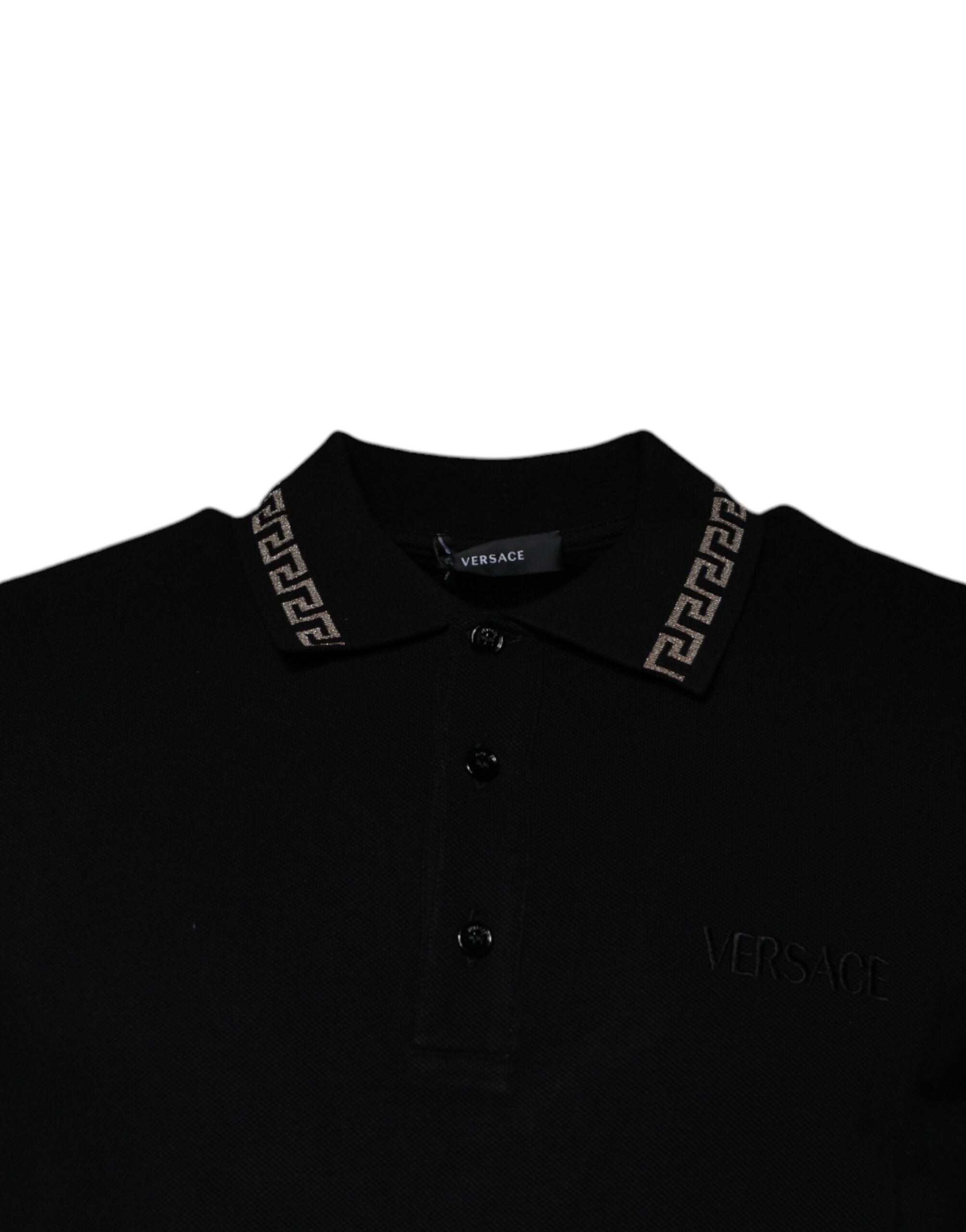 Versace – Schwarzes Poloshirt aus Viskose mit Kragen und kurzen Ärmeln